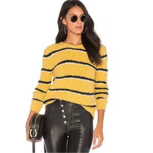 Free People Best Day Ever Yellow Black Stripe Boucle Oversized Sweater Small